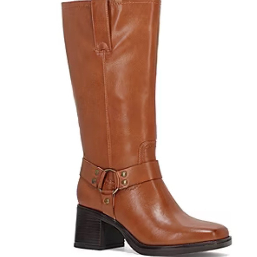 FRYE AND CO. Nica stacked heel saddle harness boots new